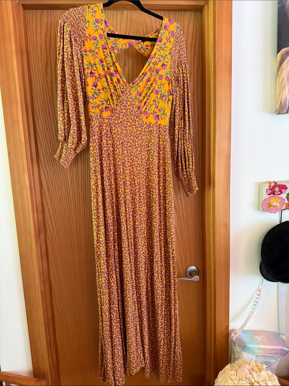 Free People Yellow and Pink Floral Maxi Dress